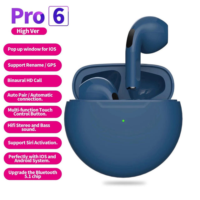 Air Pro 6 TWS Bluetooth-Compatible Headphones With Mic Noise Cancelling Earbuds Gaming Headset Wireless Music HiFi Earpoddings