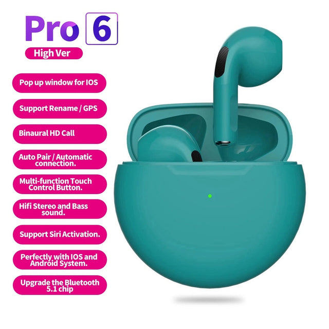 Air Pro 6 TWS Bluetooth-Compatible Headphones With Mic Noise Cancelling Earbuds Gaming Headset Wireless Music HiFi Earpoddings