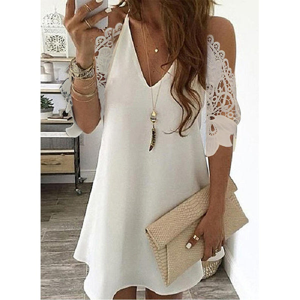 Sexy Off Shoulder Dress Women Vintage Floral Print Lace Half Sleeve Mini Dresses Casual Sling V Neck Boho Beach Party Dresses