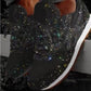 Women Casual Glitter Shoes Mesh Flat Shoes Ladies Sequin Vulcanized Shoes Lace Up Sneakers Outdoor Sport Running Shoes