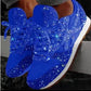 Women Casual Glitter Shoes Mesh Flat Shoes Ladies Sequin Vulcanized Shoes Lace Up Sneakers Outdoor Sport Running Shoes