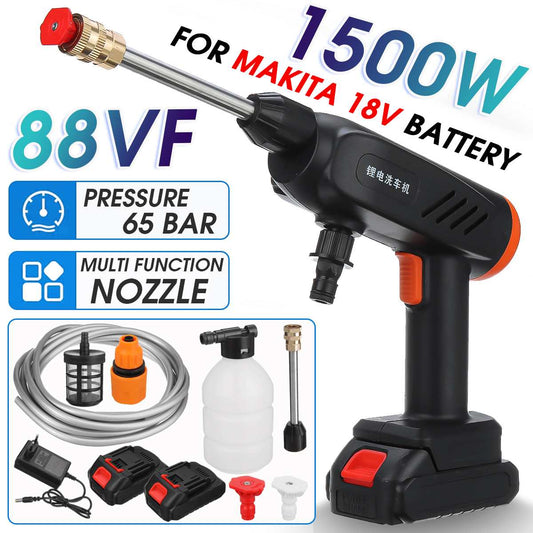 1500W 88VF 65Bar High Pressure Cordless Washer Car Wash Spray Gun Li-ion Battery Portable Water Cleaner For Makita 18V Battery