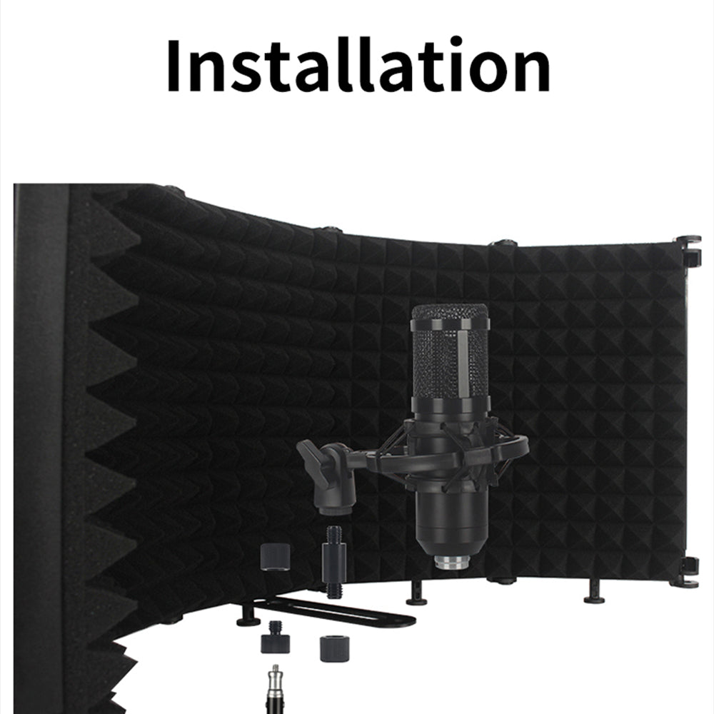 Adjustable 5 Panel Microphone Isolation Shield Foldable Studio Recordi