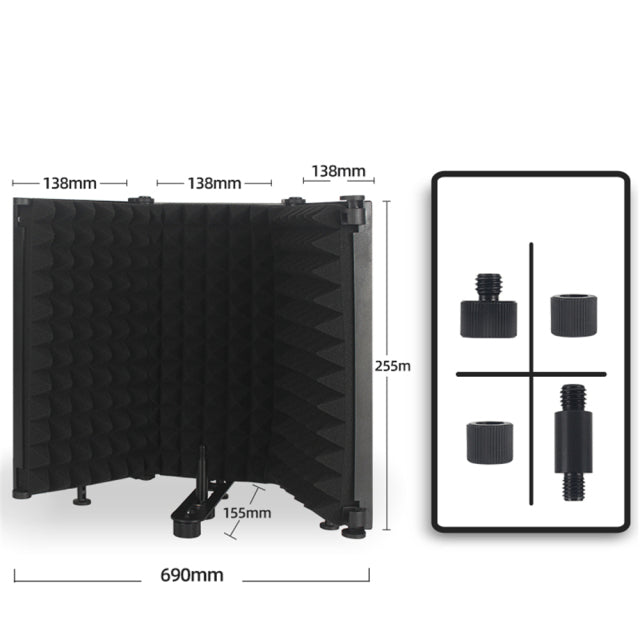 Adjustable 5 Panel Microphone Isolation Shield Foldable Studio Recordi