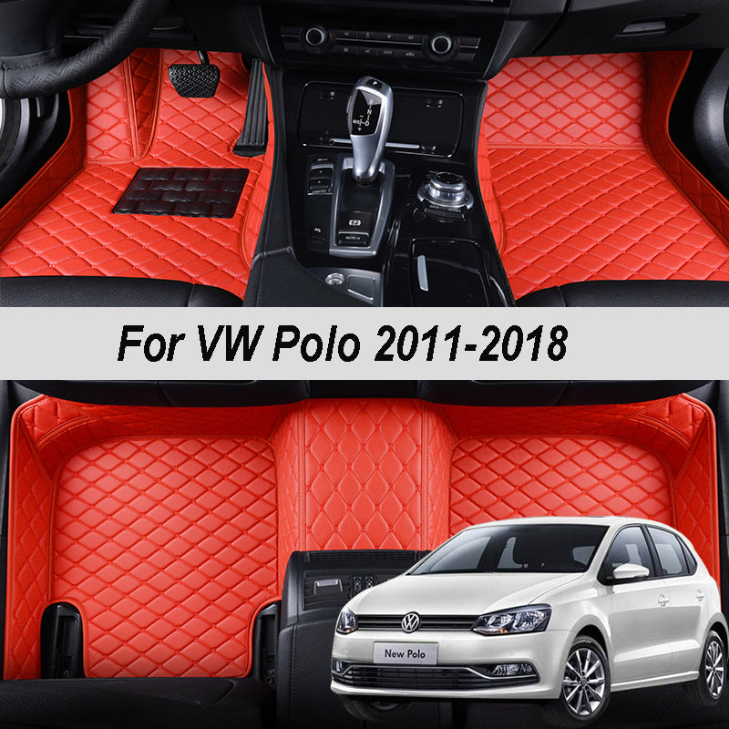 Car Floor Mats For VW Volkswagen Polo Sedan 2011 2012 2013 2014 2015 2018 Csutomized Leather Carpets Rugs Foot Pads Accessories