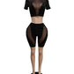 HAOYUAN Sexy Mesh Sheer Splicing Tracksuit Two Piece Set Crop Top and Shorts Sweat Suit Summer Clothes for Women Club Outfits