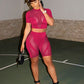 HAOYUAN Sexy Mesh Sheer Splicing Tracksuit Two Piece Set Crop Top and Shorts Sweat Suit Summer Clothes for Women Club Outfits