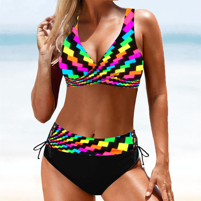 2022 New Swimsuit Sexy High Waist Printed Women Bikini Set Beachwear Push Up Bathing Suit Female Swimwear Two Piece