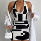 Geometric Print Short Summer Dresses Woman 2022 Backless Halter Bodycon Dress Sexy Beach Party Mini Dress Green Club  Outfits
